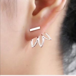 Modern Abstract Silver-tone Jacket Earrings